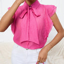 VCAY Blusa Femenina Con Cuello Con Cordones, Parches En Encaje Y Dobladillo Con Volantes