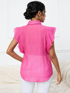 VCAY Blusa Femenina Con Cuello Con Cordones, Parches En Encaje Y Dobladillo Con Volantes