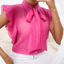 VCAY Blusa Femenina Con Cuello Con Cordones, Parches En Encaje Y Dobladillo Con Volantes