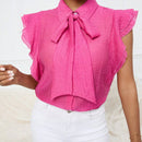 VCAY Blusa Femenina Con Cuello Con Cordones, Parches En Encaje Y Dobladillo Con Volantes