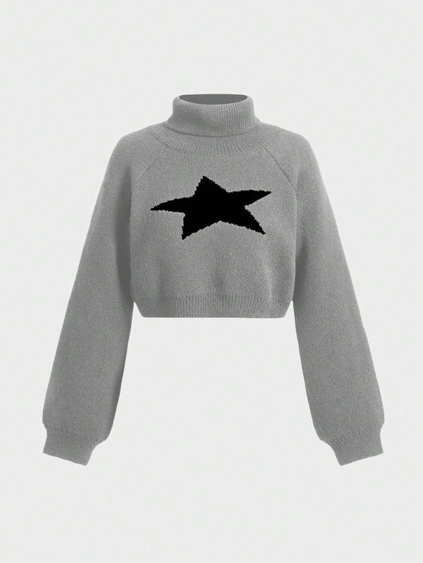 ROMWE Grunge Punk Sueter De Patron De Estrella De Cuello Alto