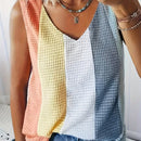 Top De Tirantes Casual Tejido Con Retazos De Bloques De Color De Punto Estilo Gofre Con Rayas Para Vacaciones