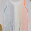 Top De Tirantes Casual Tejido Con Retazos De Bloques De Color De Punto Estilo Gofre Con Rayas Para Vacaciones