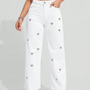 EZwear Jeans De Mezclilla De Pierna Ancha Para Mujeres Con Bordado De Corazon