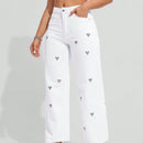 EZwear Jeans De Mezclilla De Pierna Ancha Para Mujeres Con Bordado De Corazon