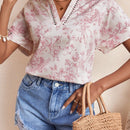 VCAY Blusa De Manga Corta Murcielago Con Estampado Floral Para Mujer
