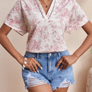 VCAY Blusa De Manga Corta Murcielago Con Estampado Floral Para Mujer