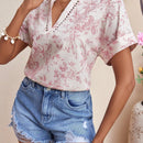 VCAY Blusa De Manga Corta Murcielago Con Estampado Floral Para Mujer
