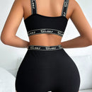 Conjunto De Ropa Interior De Sosten Y Panty Con Estampado De Carta Y Bandas Elasticas, Ajuste Delgado Para Mujeres.