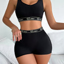 Conjunto De Ropa Interior De Sosten Y Panty Con Estampado De Carta Y Bandas Elasticas, Ajuste Delgado Para Mujeres.