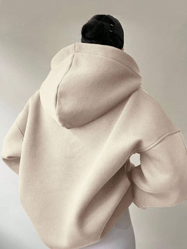 Essnce sudadera con capucha casual negra para mujer con bordado de color liso