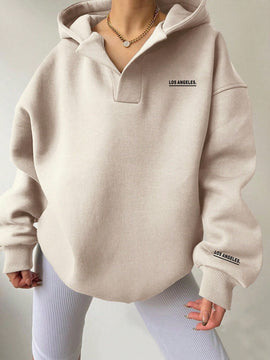 Essnce sudadera con capucha casual negra para mujer con bordado de color liso