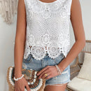 VCAY Blusa De Encaje Sin Mangas Con Cuello Redondo Para Mujer