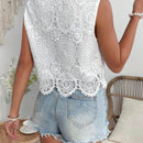VCAY Blusa De Encaje Sin Mangas Con Cuello Redondo Para Mujer