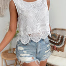 VCAY Blusa De Encaje Sin Mangas Con Cuello Redondo Para Mujer