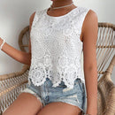 VCAY Blusa De Encaje Sin Mangas Con Cuello Redondo Para Mujer