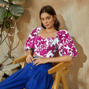 VCAY Camisa Con Cintura Anudada Sin Espalda Y Cuello De Corazon Con Estampado De Flores
