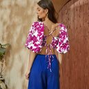 VCAY Camisa Con Cintura Anudada Sin Espalda Y Cuello De Corazon Con Estampado De Flores