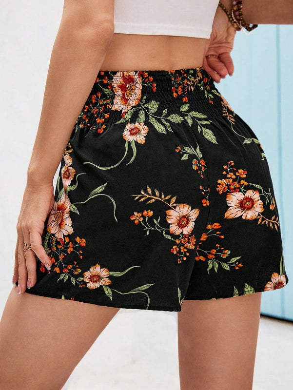 VCAY Pantalones Cortos De Vacaciones Con Estampado Floral Para Mujer