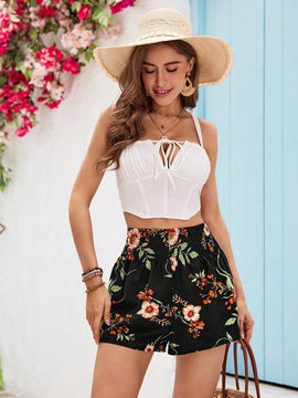 VCAY Pantalones Cortos De Vacaciones Con Estampado Floral Para Mujer