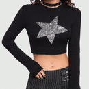 ROMWE PUNK Jersey De Manga Larga Con Patron De Estrellas Brillantes Para Mujeres