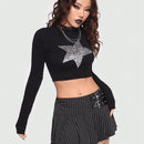 ROMWE PUNK Jersey De Manga Larga Con Patron De Estrellas Brillantes Para Mujeres
