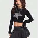 ROMWE PUNK Jersey De Manga Larga Con Patron De Estrellas Brillantes Para Mujeres