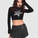 ROMWE PUNK Jersey De Manga Larga Con Patron De Estrellas Brillantes Para Mujeres