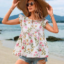 VCAY Top De Manga Voladora Con Estampado Floral Para Mujeres En Vacaciones