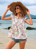 VCAY Top De Manga Voladora Con Estampado Floral Para Mujeres En Vacaciones