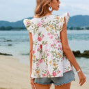 VCAY Top De Manga Voladora Con Estampado Floral Para Mujeres En Vacaciones