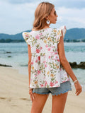 VCAY Top De Manga Voladora Con Estampado Floral Para Mujeres En Vacaciones