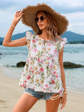 VCAY Top De Manga Voladora Con Estampado Floral Para Mujeres En Vacaciones