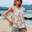 VCAY Top De Manga Voladora Con Estampado Floral Para Mujeres En Vacaciones