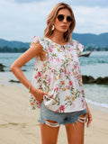 VCAY Top De Manga Voladora Con Estampado Floral Para Mujeres En Vacaciones