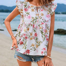VCAY Top De Manga Voladora Con Estampado Floral Para Mujeres En Vacaciones