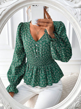 Frenchy Camisa Estampada De Margaritas Para Mujer Con Cintura Elastica, Dobladillo Con Volantes Y Diseno De San Valentin, Camisa De Verano