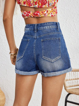 VCAY Pantalones Cortos De Mezclilla Para Mujer Con Dobladillo Deshilachado