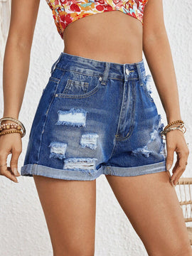 VCAY Pantalones Cortos De Mezclilla Para Mujer Con Dobladillo Deshilachado