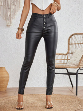 Essnce Pantalones largos ajustados casuales y simples con botones en la bragueta