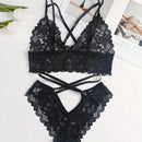 Conjunto De Lenceria Sexy De Encaje Floral Para Mujer Con Sujetador Y Bragas