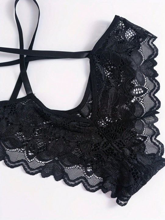 Conjunto De Lenceria Sexy De Encaje Floral Para Mujer Con Sujetador Y Bragas