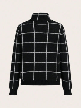 LUNE Sueter De Manga Larga A Cuadros Con Cuello Alto Para Mujer