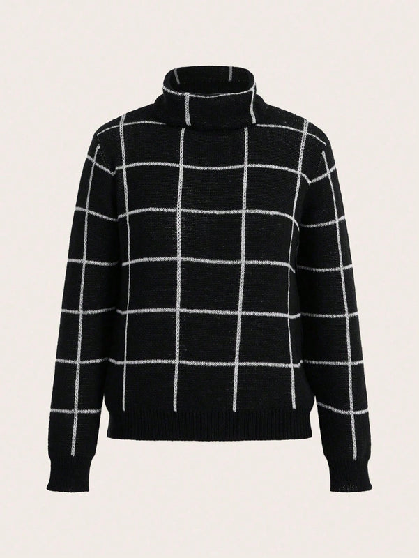 LUNE Sueter De Manga Larga A Cuadros Con Cuello Alto Para Mujer