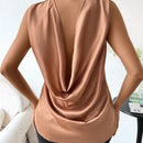 Clasi Blusa Sin Mangas Con Cuello Acampanado Sin Espalda Para Mujer