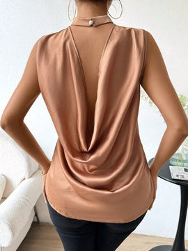 Clasi Blusa Sin Mangas Con Cuello Acampanado Sin Espalda Para Mujer