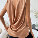 Clasi Blusa Sin Mangas Con Cuello Acampanado Sin Espalda Para Mujer