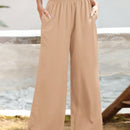 Essnce pantalones casuales sueltos de pierna ancha con bolsillos y cintura fruncida de unicolor para mujeres
