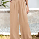 Essnce pantalones casuales sueltos de pierna ancha con bolsillos y cintura fruncida de unicolor para mujeres