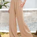 Essnce pantalones casuales sueltos de pierna ancha con bolsillos y cintura fruncida de unicolor para mujeres